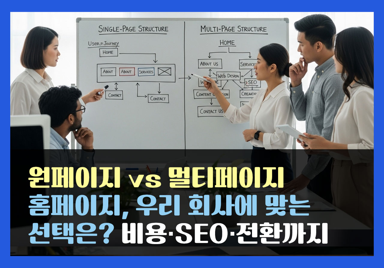 원페이지 vs 멀티페이지 홈페이지, 우리 회사에 맞는 선택은? 비용·SEO·전환까지 비교