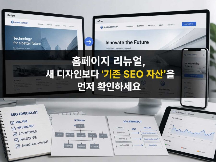 홈페이지 리뉴얼, 새 디자인보다 ‘기존 SEO 자산’을 먼저 확인하세요